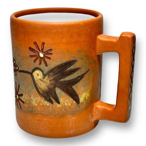 Seminario Peruvian Hummingbird Flower Motif Terra Cotta Pottery Large Mug